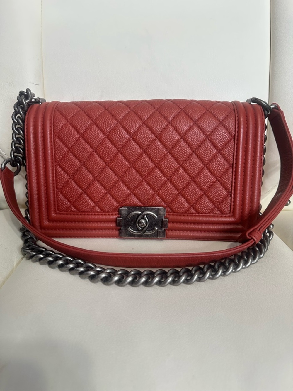 Chanel Red  caviar Leboy Quilted Boy Flap Shoulder Bag